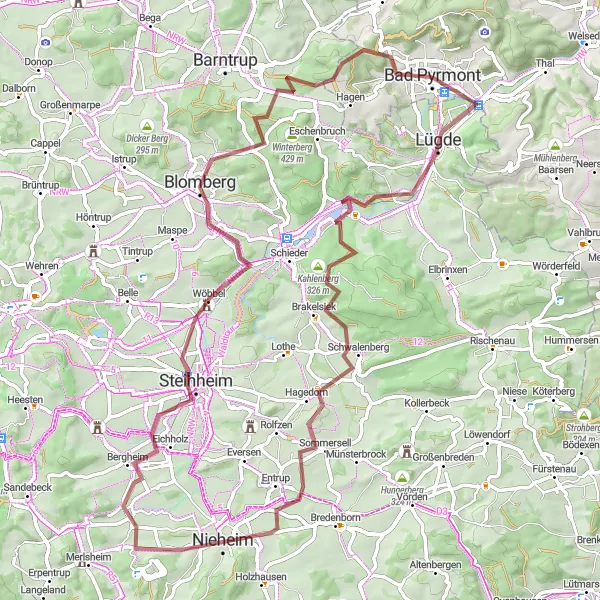 Map miniature of "Discovering Hidden Gems near Bad Pyrmont (Gravel Route)" cycling inspiration in Hannover, Germany. Generated by Tarmacs.app cycling route planner