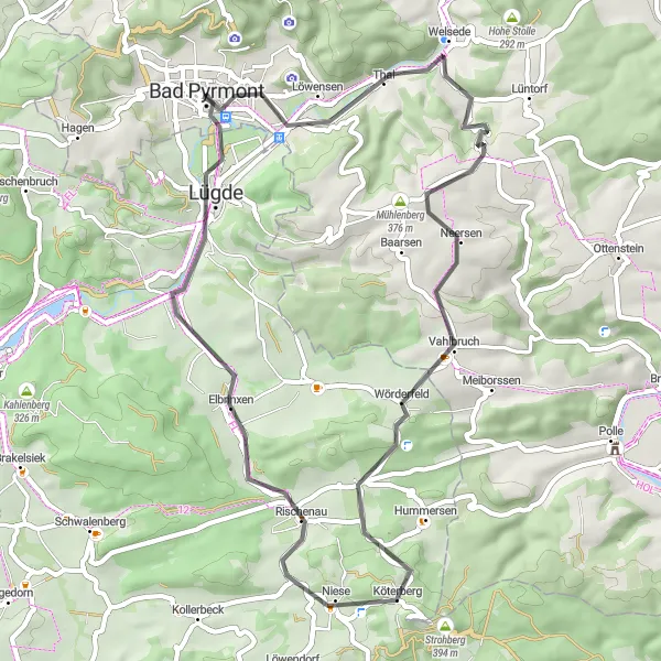 Map miniature of "Bad Pyrmont Scenic Ride" cycling inspiration in Hannover, Germany. Generated by Tarmacs.app cycling route planner