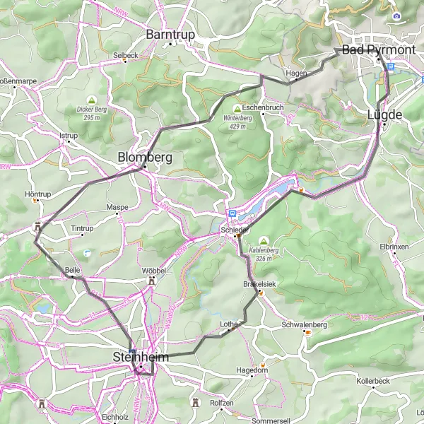 Karten-Miniaturansicht der Radinspiration "Lügde und Steinheim Entdeckungstour" in Hannover, Germany. Erstellt vom Tarmacs.app-Routenplaner für Radtouren