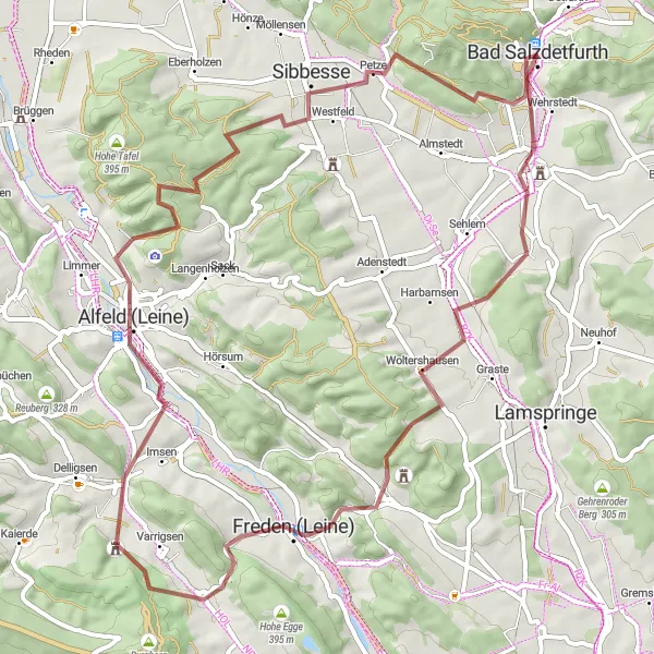 Karten-Miniaturansicht der Radinspiration "Rahmenblicktour von Bad Salzdetfurth nach Griesberg" in Hannover, Germany. Erstellt vom Tarmacs.app-Routenplaner für Radtouren