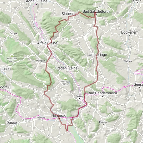 Karten-Miniaturansicht der Radinspiration "Gravelabenteuer von Bad Salzdetfurth nach Griesberg" in Hannover, Germany. Erstellt vom Tarmacs.app-Routenplaner für Radtouren