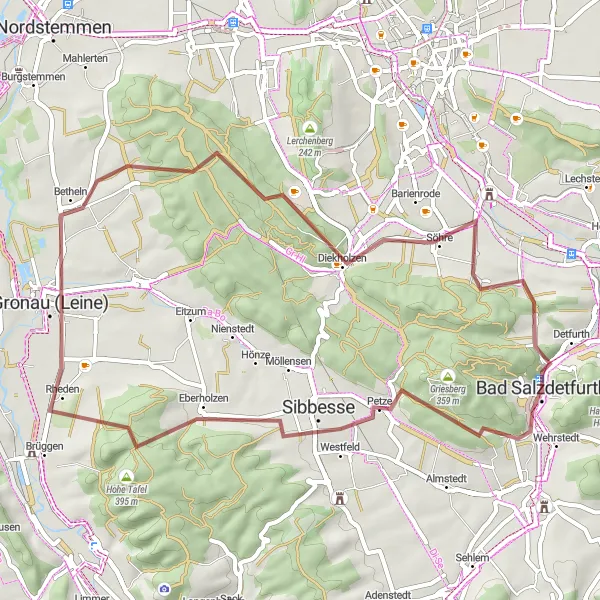 Karten-Miniaturansicht der Radinspiration "Gemütliche Gravelrunden um Bad Salzdetfurth" in Hannover, Germany. Erstellt vom Tarmacs.app-Routenplaner für Radtouren