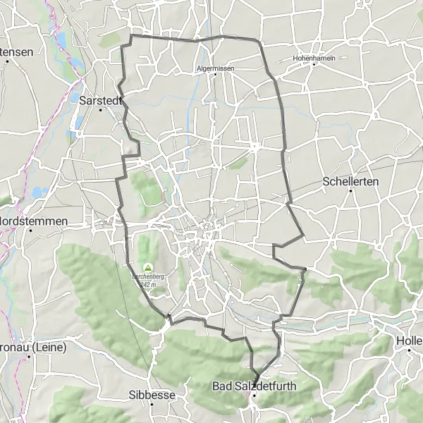 Map miniature of "Bad Salzdetfurth Discovery - Road Cycling Route" cycling inspiration in Hannover, Germany. Generated by Tarmacs.app cycling route planner