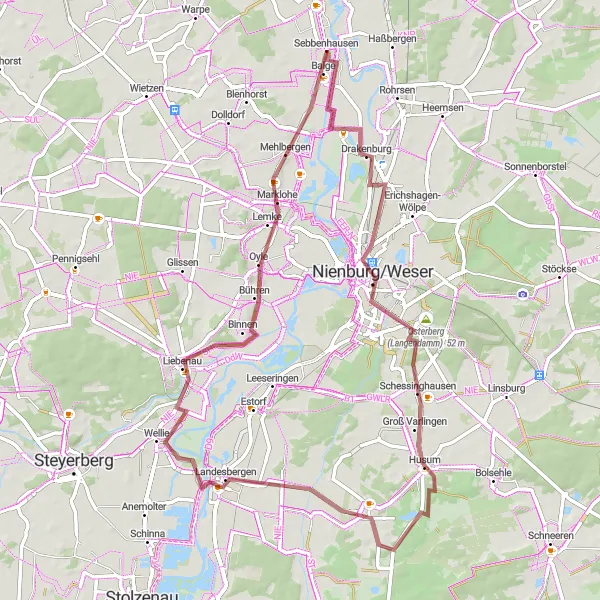 Map miniature of "Exploring the Countryside towards Drakenburg" cycling inspiration in Hannover, Germany. Generated by Tarmacs.app cycling route planner