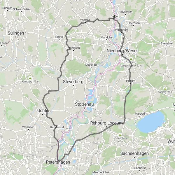 Map miniature of "The Weser Loop" cycling inspiration in Hannover, Germany. Generated by Tarmacs.app cycling route planner