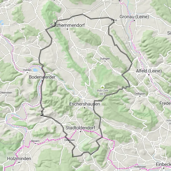 Map miniature of "Challenging Hill Climbs" cycling inspiration in Hannover, Germany. Generated by Tarmacs.app cycling route planner