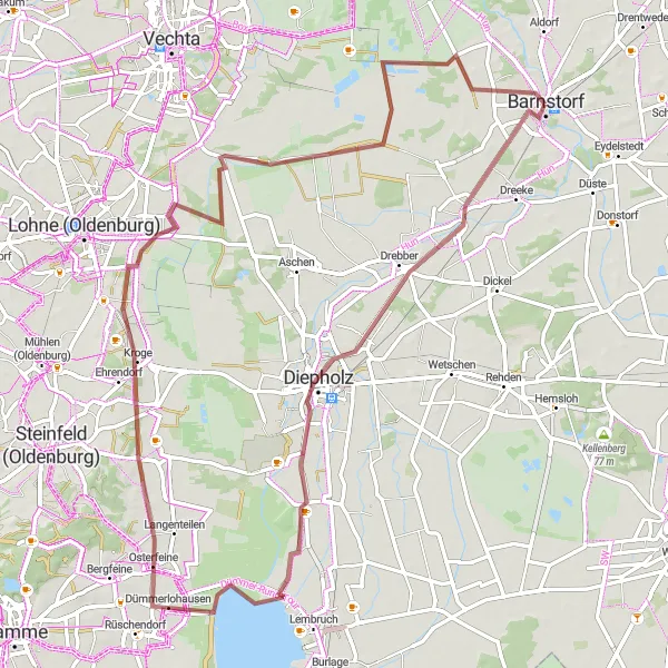 Karten-Miniaturansicht der Radinspiration "Entdecke Diepholz und mehr auf dem 72 km langen Gravel-Rundweg" in Hannover, Germany. Erstellt vom Tarmacs.app-Routenplaner für Radtouren