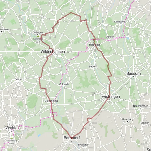 Map miniature of "Goldenstedt and Twistringen Gravel Adventure" cycling inspiration in Hannover, Germany. Generated by Tarmacs.app cycling route planner