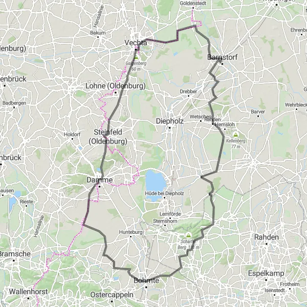 Map miniature of "Damme Challenge" cycling inspiration in Hannover, Germany. Generated by Tarmacs.app cycling route planner
