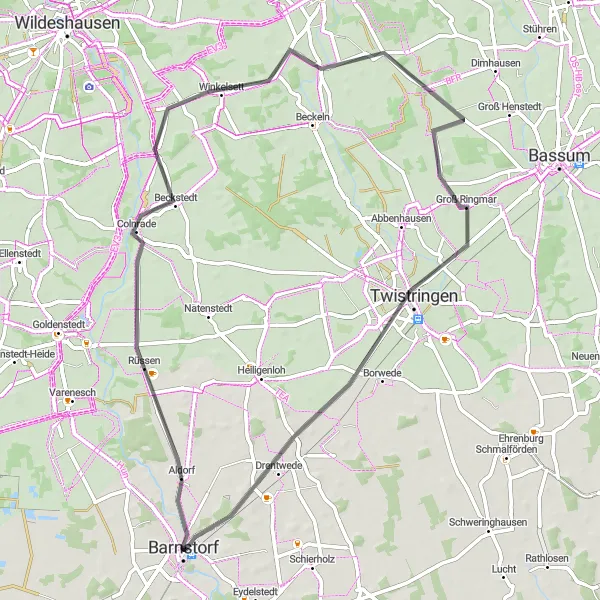 Karten-Miniaturansicht der Radinspiration "Barnstorf-Colnrade-Twistringen-Drentwede" in Hannover, Germany. Erstellt vom Tarmacs.app-Routenplaner für Radtouren