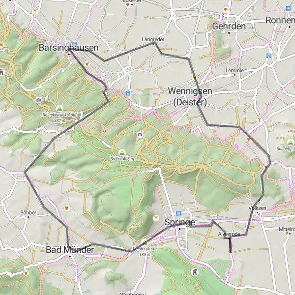 Map miniature of "Scenic Road Cycling Adventure: Wennigsen and Deister Hills" cycling inspiration in Hannover, Germany. Generated by Tarmacs.app cycling route planner