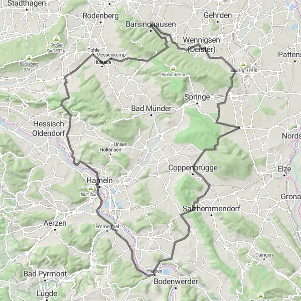 Map miniature of "Deister Hills Challenge" cycling inspiration in Hannover, Germany. Generated by Tarmacs.app cycling route planner