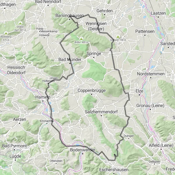Map miniature of "Hidden Gems of Deister" cycling inspiration in Hannover, Germany. Generated by Tarmacs.app cycling route planner