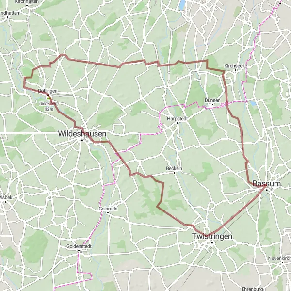 Map miniature of "The Gravel Challenge" cycling inspiration in Hannover, Germany. Generated by Tarmacs.app cycling route planner