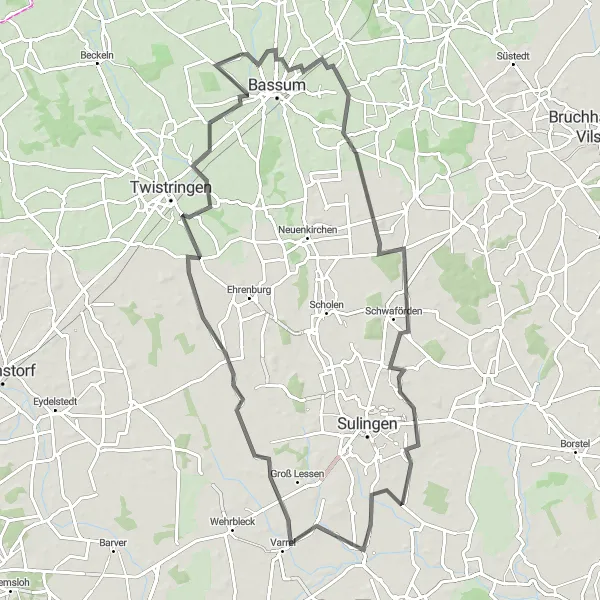 Map miniature of "The Schwaförden Challenge" cycling inspiration in Hannover, Germany. Generated by Tarmacs.app cycling route planner