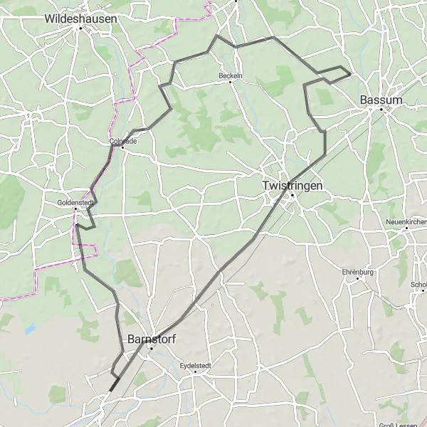 Map miniature of "The Twistringen Adventure" cycling inspiration in Hannover, Germany. Generated by Tarmacs.app cycling route planner