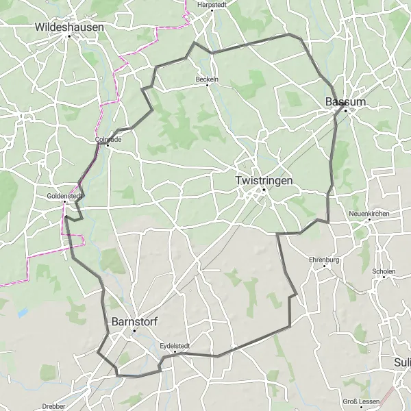 Map miniature of "Eydelstedt Adventure" cycling inspiration in Hannover, Germany. Generated by Tarmacs.app cycling route planner