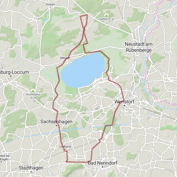 Map miniature of "Beckedorf to Sachsenhagen Gravel Loop" cycling inspiration in Hannover, Germany. Generated by Tarmacs.app cycling route planner