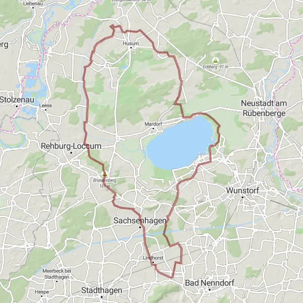 Map miniature of "Beckedorf to Lindhorst Gravel Loop" cycling inspiration in Hannover, Germany. Generated by Tarmacs.app cycling route planner