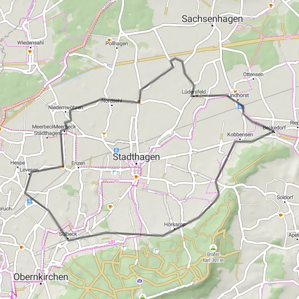 Map miniature of "Scenic Road Exploration: Beckedorf to Lüdersfeld" cycling inspiration in Hannover, Germany. Generated by Tarmacs.app cycling route planner