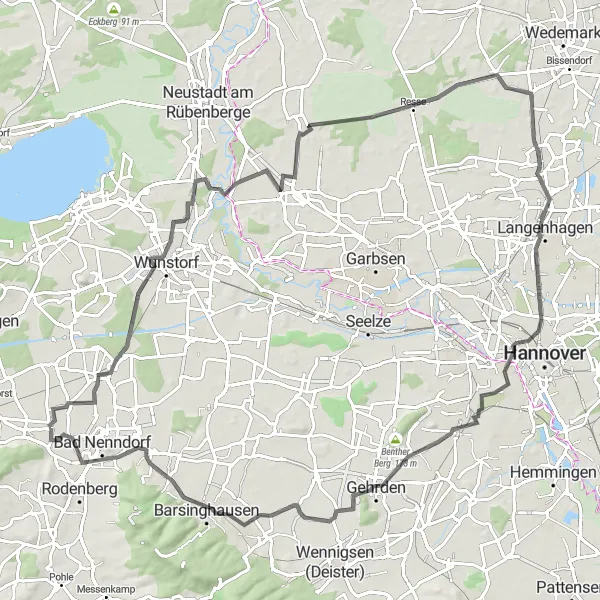 Map miniature of "Beckedorf Loop" cycling inspiration in Hannover, Germany. Generated by Tarmacs.app cycling route planner