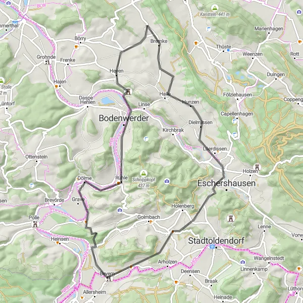 Karten-Miniaturansicht der Radinspiration "Bevern-Heyen Tour" in Hannover, Germany. Erstellt vom Tarmacs.app-Routenplaner für Radtouren