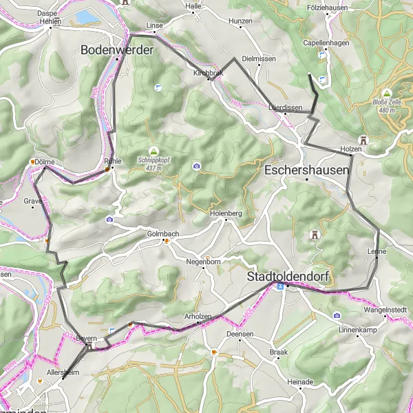 Karten-Miniaturansicht der Radinspiration "Panoramastraßen entlang des Waldes" in Hannover, Germany. Erstellt vom Tarmacs.app-Routenplaner für Radtouren