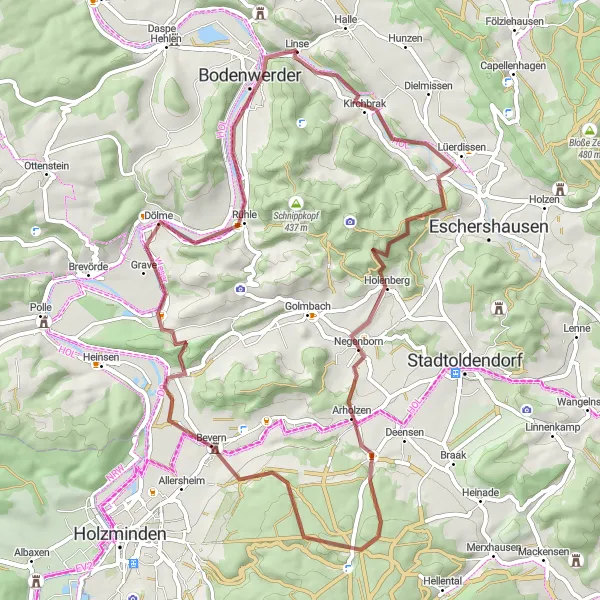 Karten-Miniaturansicht der Radinspiration "Gravel-Route um Bodenwerder" in Hannover, Germany. Erstellt vom Tarmacs.app-Routenplaner für Radtouren
