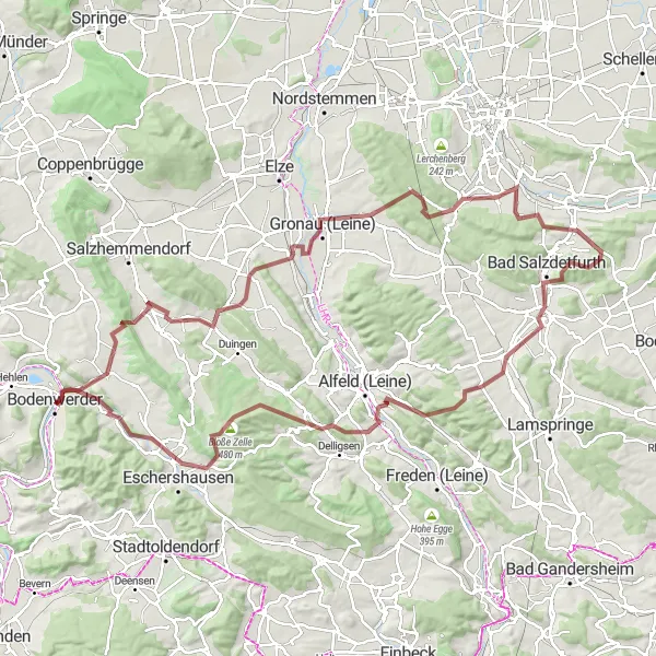 Karten-Miniaturansicht der Radinspiration "Herausfordernde Graveltour ab Bodenwerder" in Hannover, Germany. Erstellt vom Tarmacs.app-Routenplaner für Radtouren