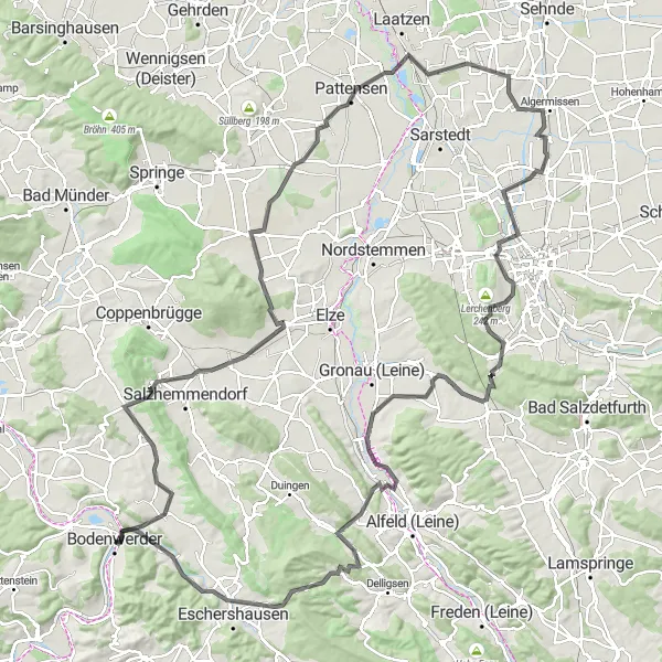 Map miniature of "Hemmendorf and Diekholzen Road Route" cycling inspiration in Hannover, Germany. Generated by Tarmacs.app cycling route planner