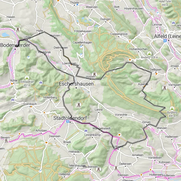 Map miniature of "Hannover Hill Climbs" cycling inspiration in Hannover, Germany. Generated by Tarmacs.app cycling route planner