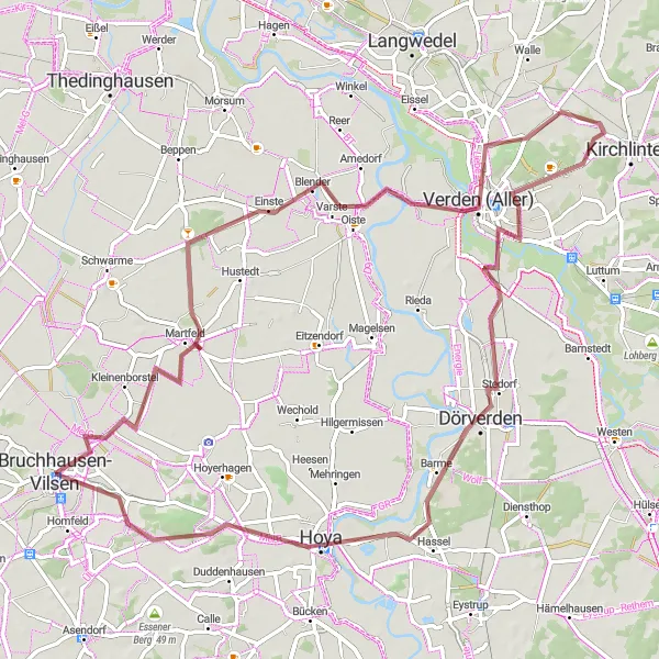 Map miniature of "Verden Loop" cycling inspiration in Hannover, Germany. Generated by Tarmacs.app cycling route planner