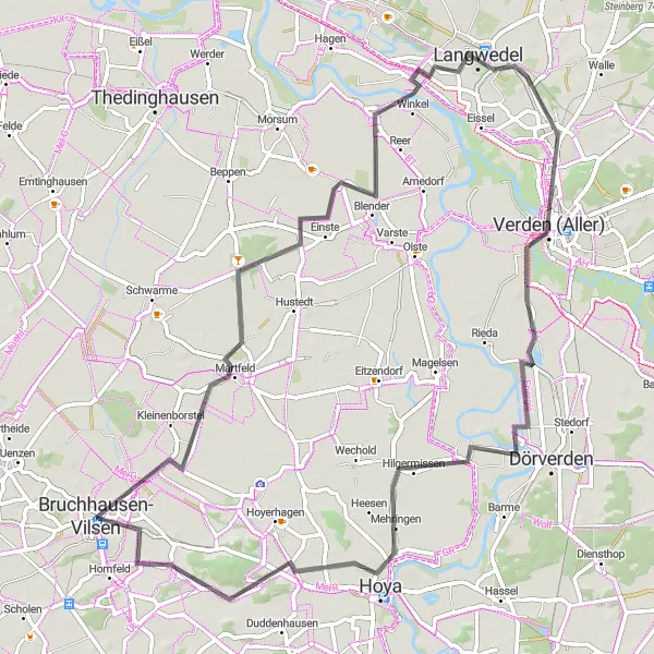 Map miniature of "The Verden Adventure" cycling inspiration in Hannover, Germany. Generated by Tarmacs.app cycling route planner