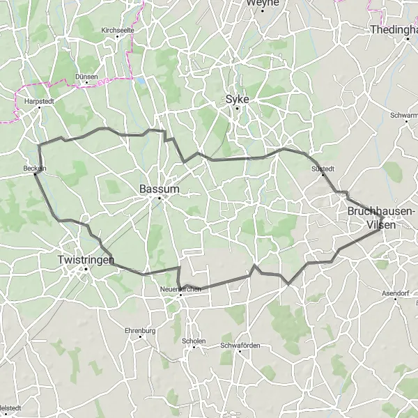 Map miniature of "The Affinghausen Loop" cycling inspiration in Hannover, Germany. Generated by Tarmacs.app cycling route planner