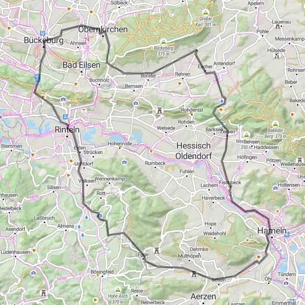 Map miniature of "Obernkirchen and Rinteln Adventure" cycling inspiration in Hannover, Germany. Generated by Tarmacs.app cycling route planner