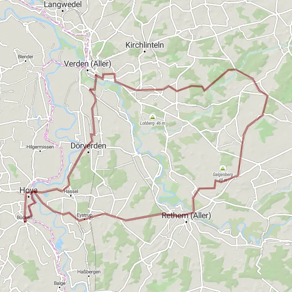 Map miniature of "The Bücken Gravel Loop" cycling inspiration in Hannover, Germany. Generated by Tarmacs.app cycling route planner