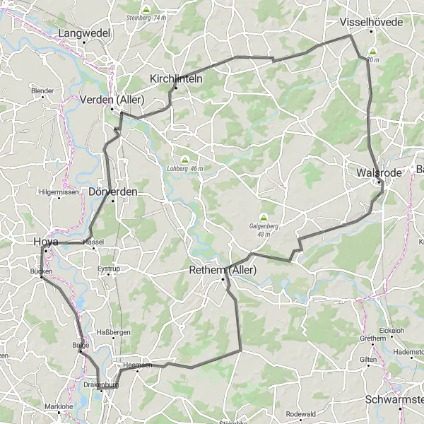 Map miniature of "The Countryside Exploration" cycling inspiration in Hannover, Germany. Generated by Tarmacs.app cycling route planner