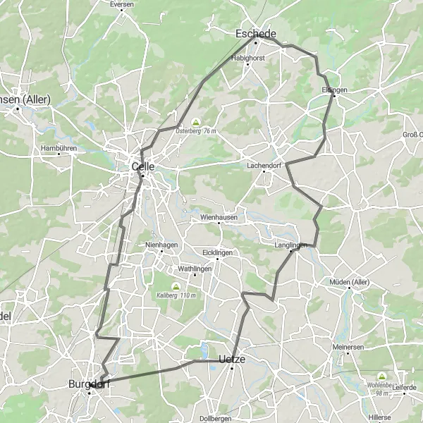 Karten-Miniaturansicht der Radinspiration "Straßenrunde um Celle" in Hannover, Germany. Erstellt vom Tarmacs.app-Routenplaner für Radtouren