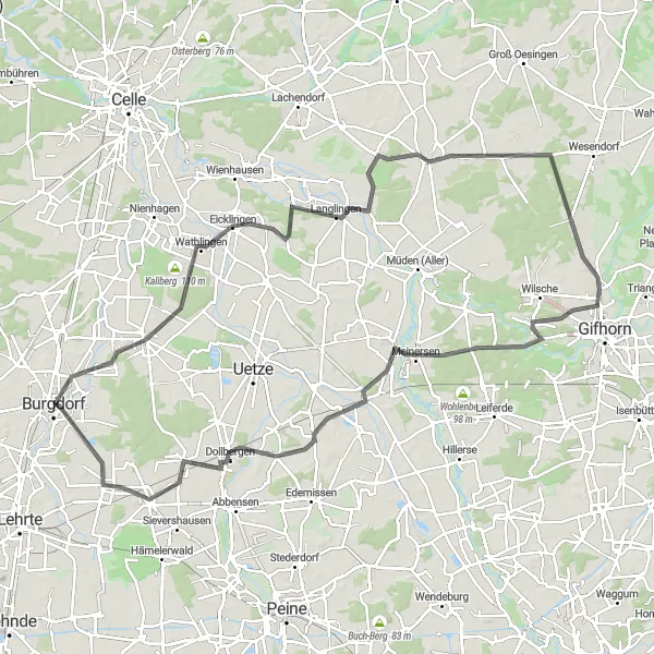 Karten-Miniaturansicht der Radinspiration "Radtour von Burgdorf nach Kästorf und Meinersen" in Hannover, Germany. Erstellt vom Tarmacs.app-Routenplaner für Radtouren