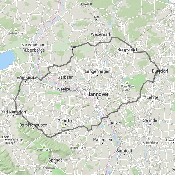 Karten-Miniaturansicht der Radinspiration "Erkundungstour von Burgdorf nach Ihme-Roloven und zurück" in Hannover, Germany. Erstellt vom Tarmacs.app-Routenplaner für Radtouren