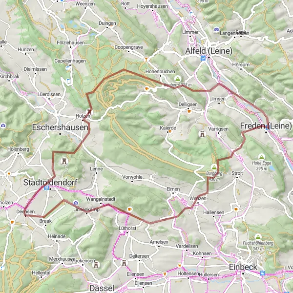 Karten-Miniaturansicht der Radinspiration "Gravel Tour durch Deensen" in Hannover, Germany. Erstellt vom Tarmacs.app-Routenplaner für Radtouren