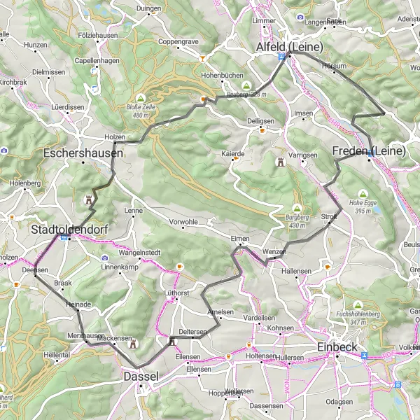 Karten-Miniaturansicht der Radinspiration "Road Bike Tour um Deensen" in Hannover, Germany. Erstellt vom Tarmacs.app-Routenplaner für Radtouren
