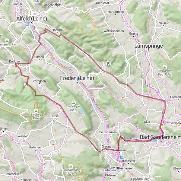 Karten-Miniaturansicht der Radinspiration "Gravel Cycling Route von Delligsen" in Hannover, Germany. Erstellt vom Tarmacs.app-Routenplaner für Radtouren