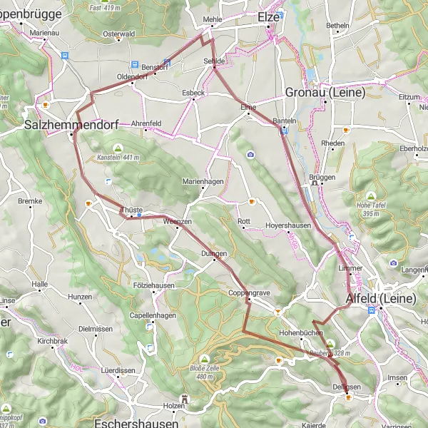 Map miniature of "The Hiking Trails in Duingen" cycling inspiration in Hannover, Germany. Generated by Tarmacs.app cycling route planner