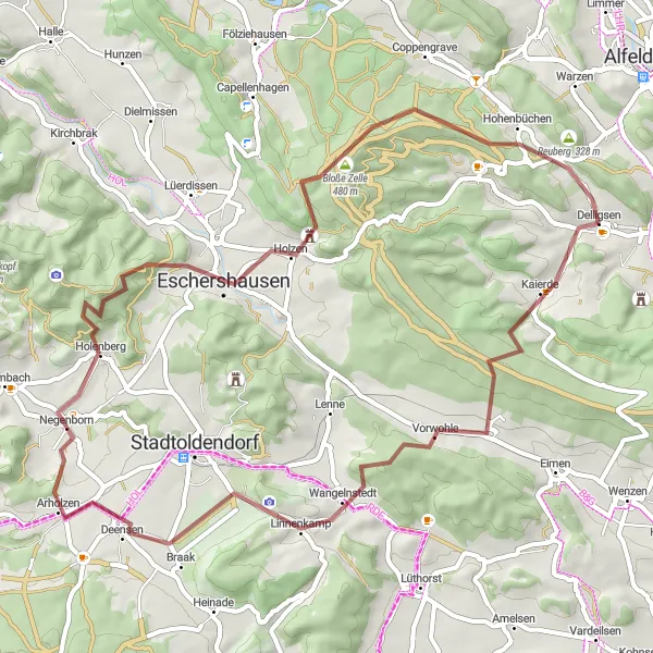 Karten-Miniaturansicht der Radinspiration "Gravelroute um Delligsen" in Hannover, Germany. Erstellt vom Tarmacs.app-Routenplaner für Radtouren