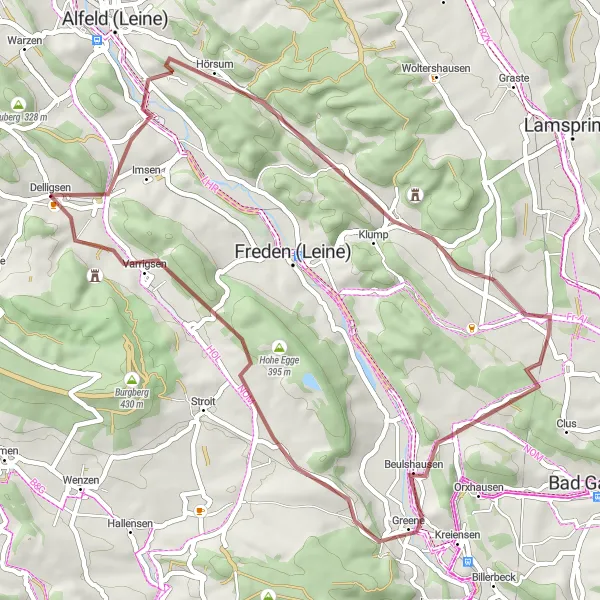 Karten-Miniaturansicht der Radinspiration "Gravelabenteuer um Thödingsberg und Varrigsen" in Hannover, Germany. Erstellt vom Tarmacs.app-Routenplaner für Radtouren