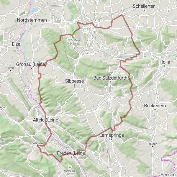 Map miniature of "Leine Valley Gravel Adventure" cycling inspiration in Hannover, Germany. Generated by Tarmacs.app cycling route planner