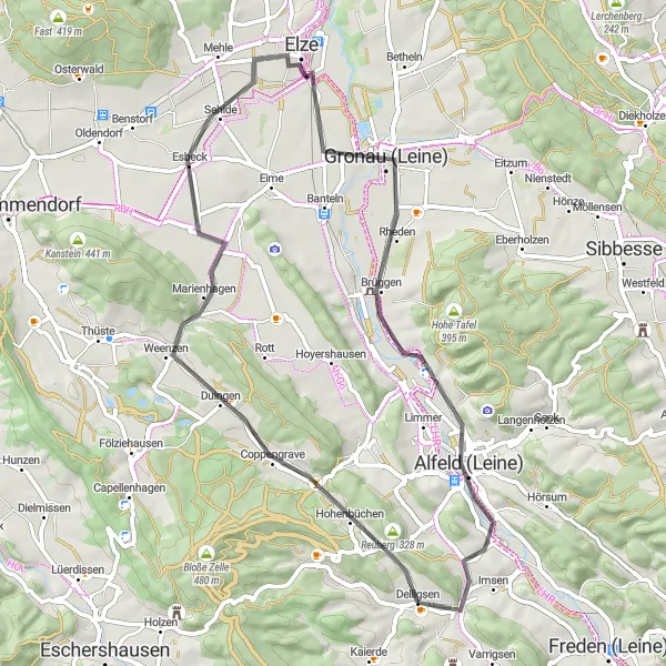 Karten-Miniaturansicht der Radinspiration "Radtour durch Elze und Alfeld (Leine)" in Hannover, Germany. Erstellt vom Tarmacs.app-Routenplaner für Radtouren