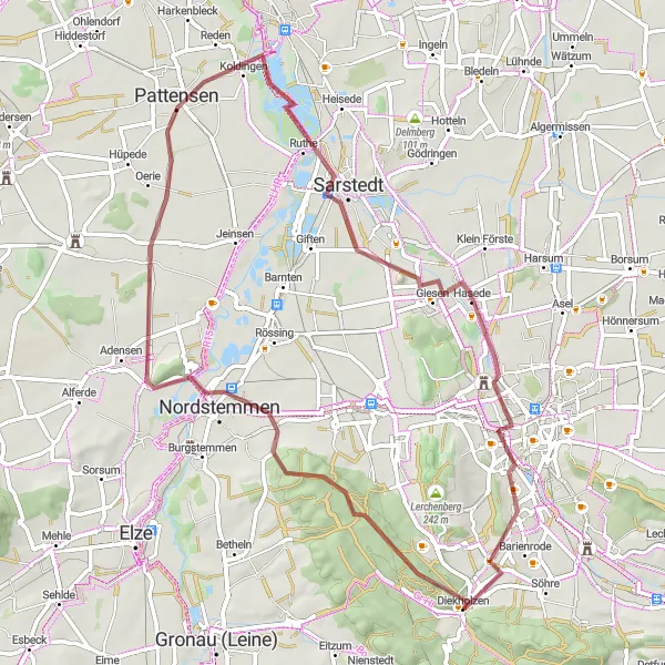 Karten-Miniaturansicht der Radinspiration "Rund um Diekholzen und den Sonnenberg" in Hannover, Germany. Erstellt vom Tarmacs.app-Routenplaner für Radtouren
