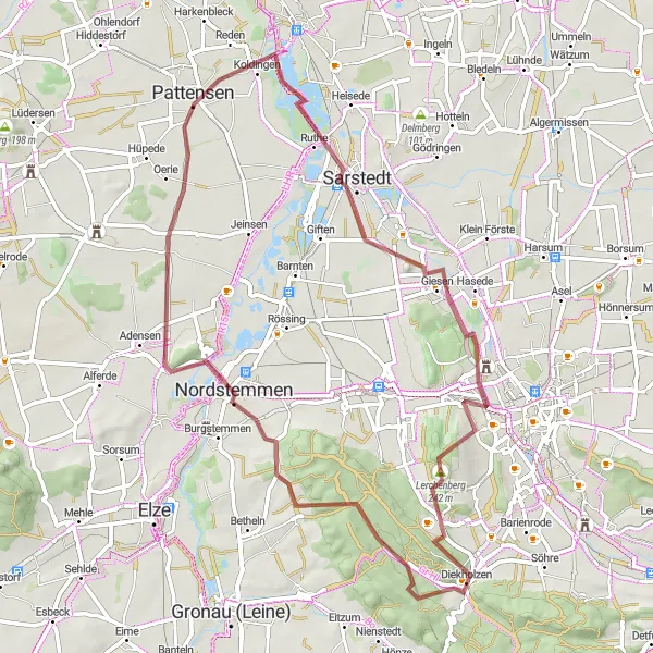 Map miniature of "The Gravel Loop to Hildesheimer Wald" cycling inspiration in Hannover, Germany. Generated by Tarmacs.app cycling route planner